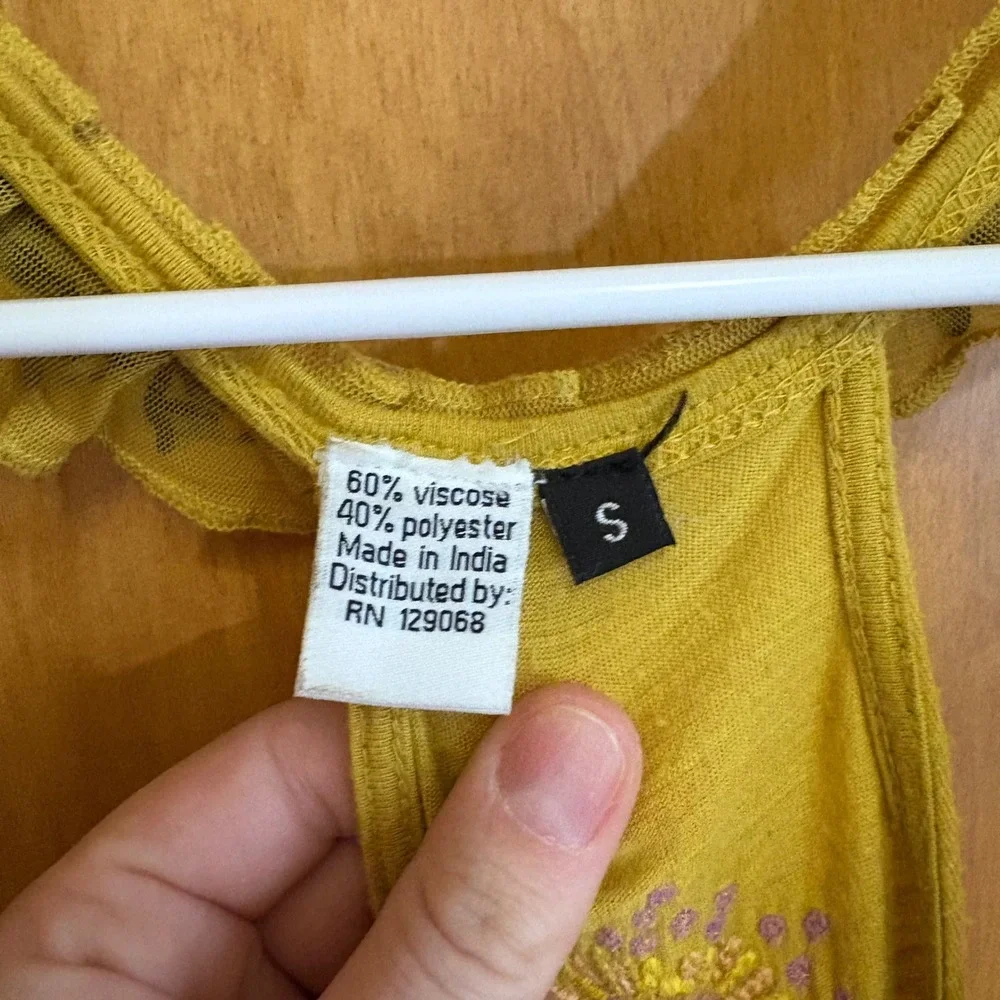 Desigual Yellow Floral Embroidered Racerback Tank Top Size Small - Picture 3 of 7